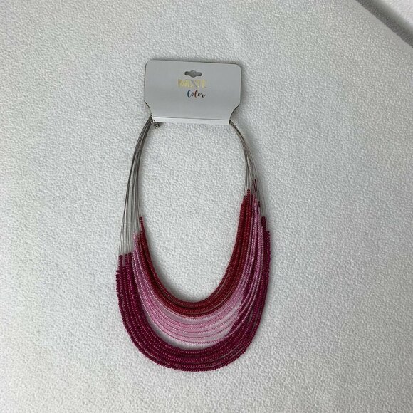MIXIT Color Layered Beaded Necklace Pink Beads Festival New - Picture 1 of 7